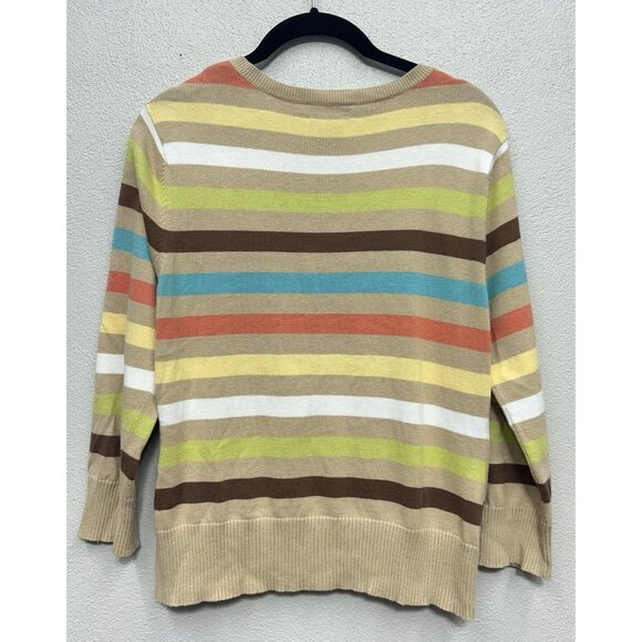Vtg Rafaella Cardigan Sweater Medium Striped Retro Boho Cotton Y2K 90s Hong Kong - Picture 3 of 4